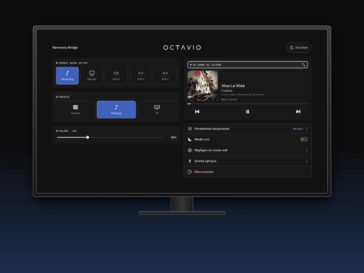 Interface Octavio affichée sur un téléviseur
