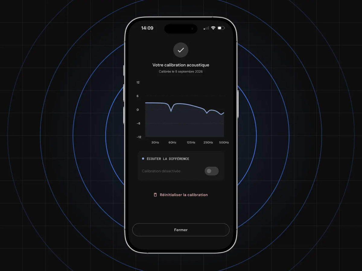 Application Harmony affichant le résultat d'une calibration acoustique